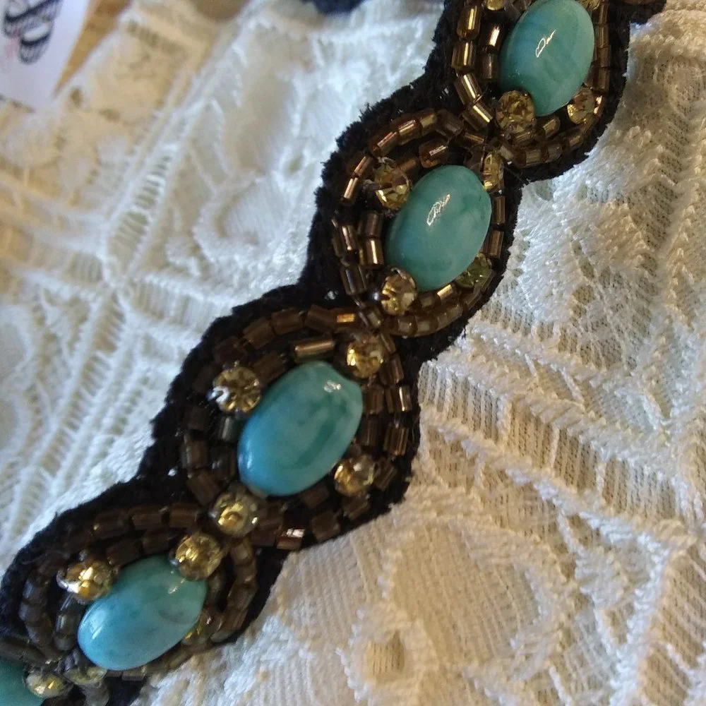 Southwestern Turquoise Embellished Headband Festival Boho Beads| New